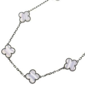 Van Cleef & Arpels Vintage Alhambra Chalcedony Necklace 20P Au750 18K WG White